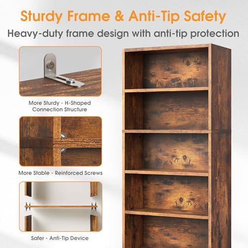 Sweetcrispy 5 Shelf Bookcase Open Display Bookshelf Storage Organizer - Image 6