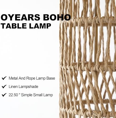 OYEARS 22.5" Boho Table Lamps Set of 2 for Living Room, Bedside Lamp for Nightstands, Rattan Lamp for Bedroom, Farmhouse Table Lamp for Room Decor, End Table, Retro, Brown（Not Include Bulbs） - Image 2