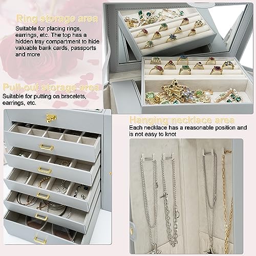 AKOZLIN 6-Tier Jewelry Box Organizer 5 Drawers Storage Extra Large Grey - Image 2