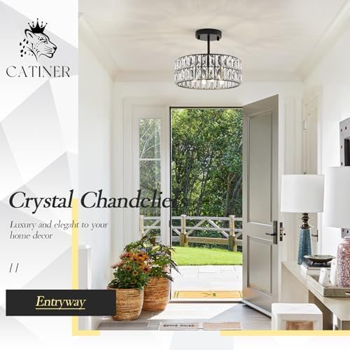 CATINER Black Crystal Chandelier 12" Modern Ceiling Pendant Light 3-Pack - Image 6