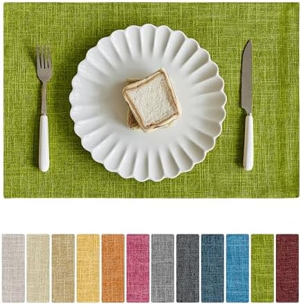 Softalker Faux Linen Cloth Placemats Set of 8-12 x 18 Inch, Lime Green by Softalker