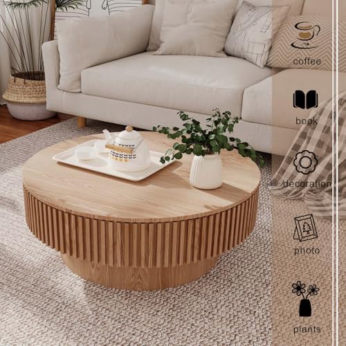 Round Coffee Table with Storage, Modern Wooden Coffee Table - Image 5
