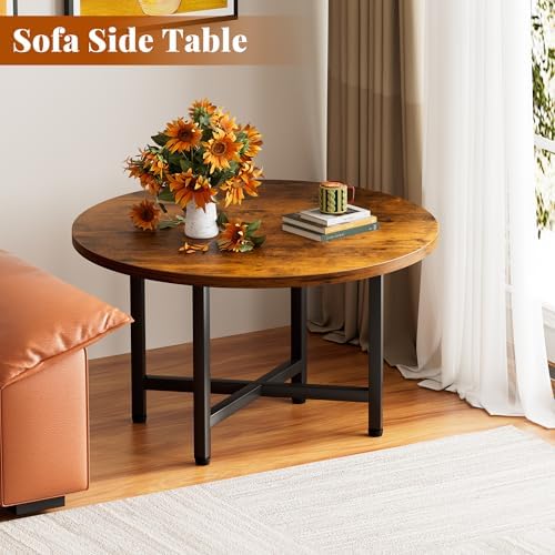 Coffee Table, 23.6" Small Coffee Tables, Brown Round Coffee Table - Image 5