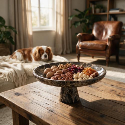 100% Natural Marble Fruit Bowl with Pedestal, Brown - Image 6