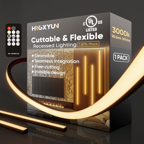 Dimmable LED Recessed Light Kit 1Pack, 3000K Warm White LED Wall Panel Light, 7.87ft/Pack Self-Adhesive Retrofit Strip for Wood Slat Walls, Accent & Acoustic Panels, 24V, UL Listed by HRGXYUN