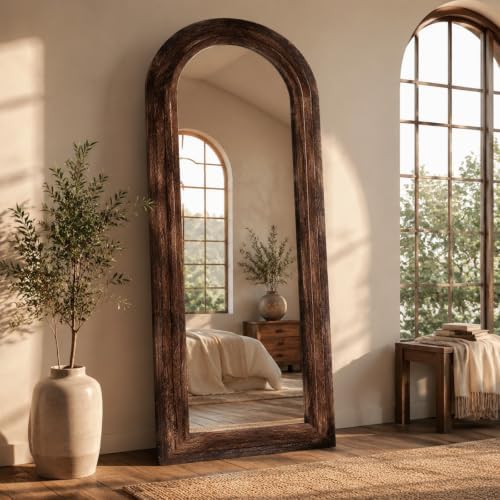 ZHUNFA Arched Full Length Mirror with Solid Wood Frame, 65x22, Brown - Image 7
