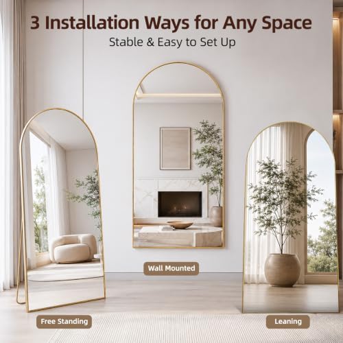 Beauty4U 79" x 39" Arched Full Length Mirror with Stand, Gold Floor Mirror - Image 6