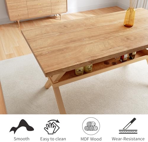 HIPIHOM 63" Oak Dining Table with Storage Shelves - Image 3