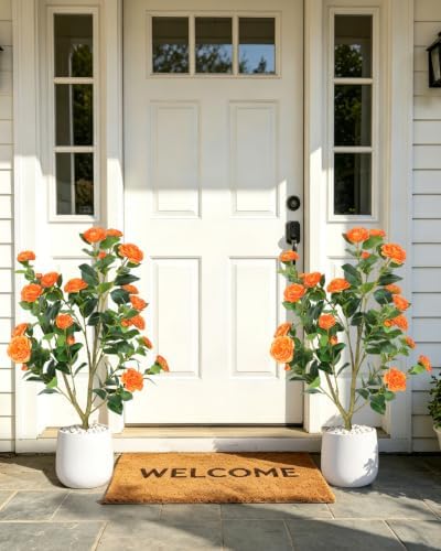 38 inch 2 Pack Artificial Orange Camellia Trees in Pot - Image 4