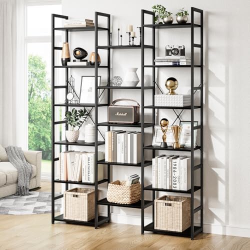 NUMENN Triple Column 6 Tier Bookshelf with 17 Adjustable Shelves, Black - Image 4