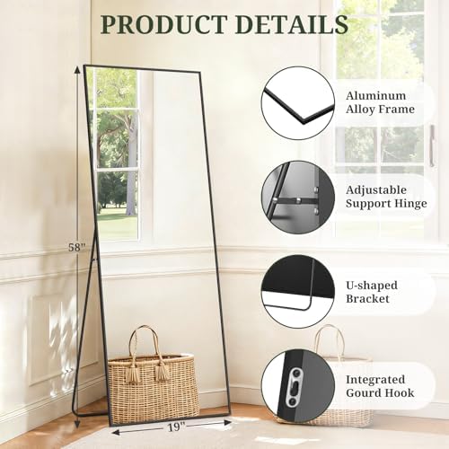 Mirror Full Length 58"x19", Rectangle Full Body Floor Mirrors with Stand - Image 4