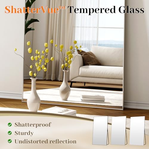 Easly Full Length Mirror with Stand 46"x76" Full Body Mirror Floor Mirror Standing Hanging or Leaning Wall, Wall Mirror with Stand Aluminum Alloy Frame for Living Room Bedroom Cloakroom,Silver - Image 5