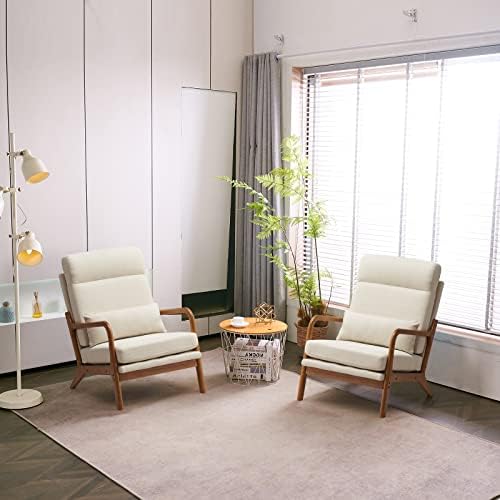 Karl home Accent Chair High Back Mid-Century Modern, Beige - Image 6