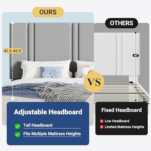 Allewie King Size Platform Bed Frame with Velvet Upholstered Headboard - Image 6