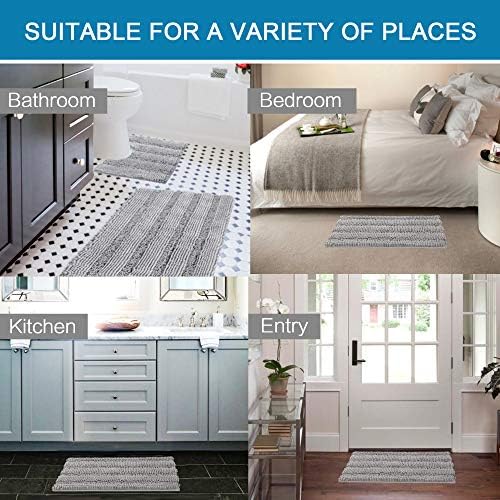 H.VERSAILTEX Bathroom Rugs Bath Rug Set 2 Piece Bathroom Contour Rug Toilet Mat Sets Non Slip Contour Bath Rug Ultra Thick Water Absorbent Striped Bath Mats Washable(36" x 24" Plus 20" x 24" U, Dove) - Image 6