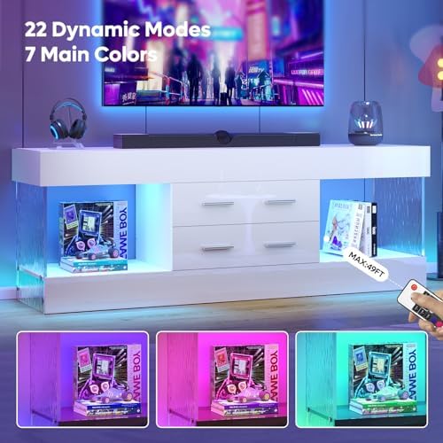 Bestier Modern TV Stand for 65 Inch TV, White Entertainment Center - Image 3