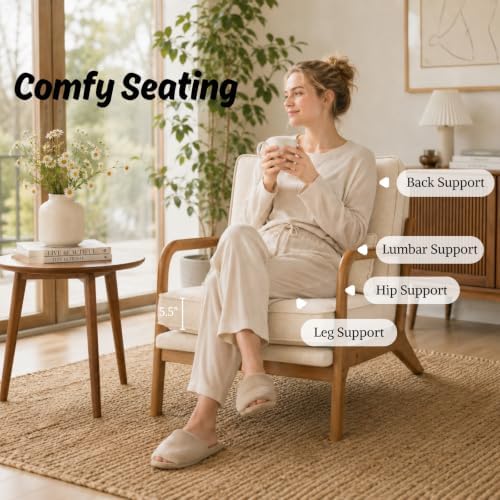 Karl home Mid-Century Modern Accent Reading Chair, Creamy - Image 3