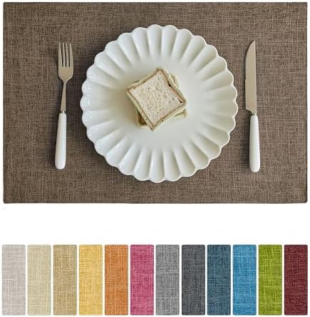 Softalker Faux Linen Cloth Placemats Set of 6-12 x 18 Inch, Brown by Softalker