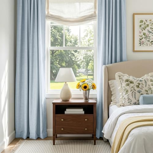 Faux Linen Total Blackout Curtains for Bedroom 84 Inch Long Chambray Blue - Image 6