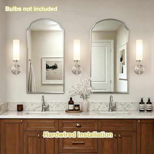 [Hardwired] Wall Sconces Set of Two, Brushed Nickel Bathroom Sconces with Milky White Glass, Modern Wall Light Fixtures for Bathroom Mirror Vanity, Living Room, Hallway, Stairway, Cabinet, Foyer - Image 3