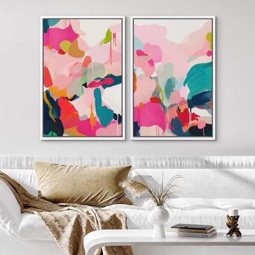 SIGNWIN Framed Canvas Print Wall Art Colorful Abstract Vibrant Pink and Blue Drip Illustrations Modern Art Decorative Contemporary for Living Room, Bedroom, Office - 16"" x24 x2 White - Image 3