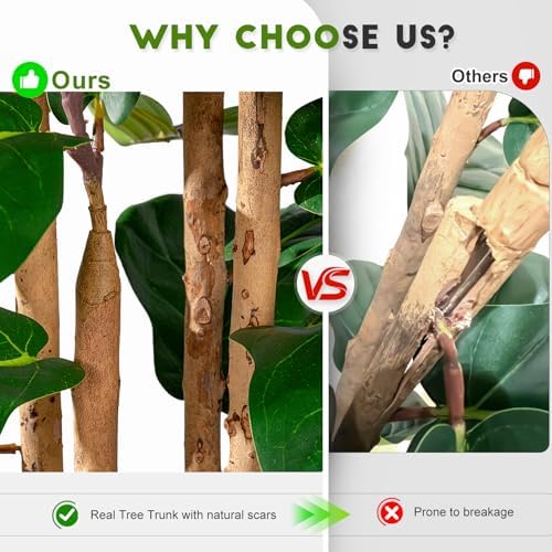 Large Artificial ficus Tree Tall Faux Plastic Plants Flowers Indoor Outdoor Realistic Floor Plant Fake Fiddle Leaf fig Trees for House Home Living Room Office Front Porch Modern Farmhouse Decor - Image 3