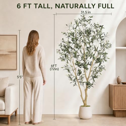 6FT Artificial Olive Tree Indoor with Elegant White Planter - Image 2