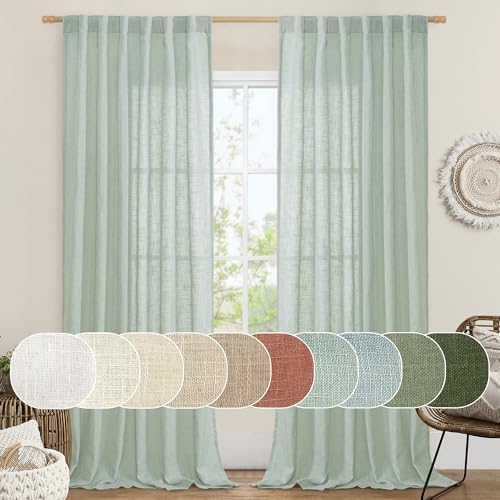 LAMIT Living Room Linen Curtains 95 Inch for Bedroom, Semi Sheer Panels by LAMIT