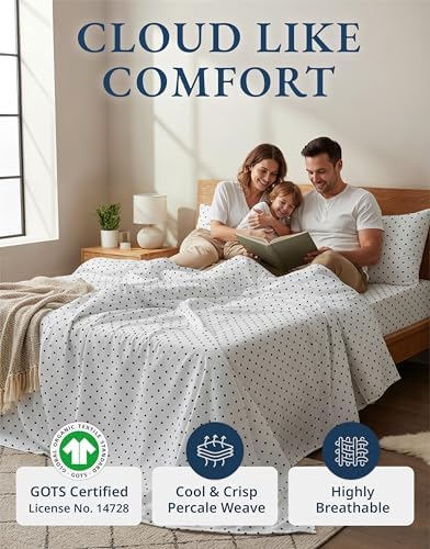 LANE LINEN Twin Sheets 100% Organic Cotton 3pc Percale Cooling - Polka Dot - Image 2