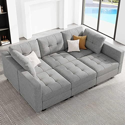 Belffin Modular Sectional Sleeper Sofa with Storage Sectional Couch Modular Sofa Bed Set for Living Room Light Grey by Belffin