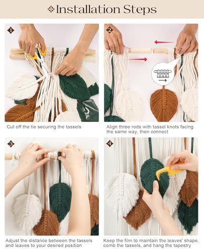 Tempospark Large Macrame Wall Hanging, 39" Wx29 L Boho Wall Hanging, Boho Chic Leaves Tassels Tapestry for Bedroom, Living Room, Dining Room, Nursery, Hallway, Balcony - Image 4