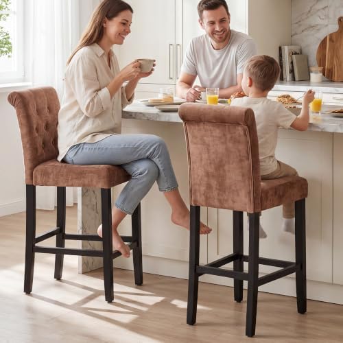 LSSBOUGHT Counter Height Barstools Fabric Upholstered Counter Stool with Rubber Wood Legs Bar Chair for Kitchen Island (Brown, Set of 2) - Image 4