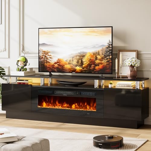 80" TV Stand for Living Room, Large Entertainment Center & Media Console, Fits TVs up to 90", Storage Cabinet with Shelves, 36" Electric Fireplace (All Black) by Unknown
