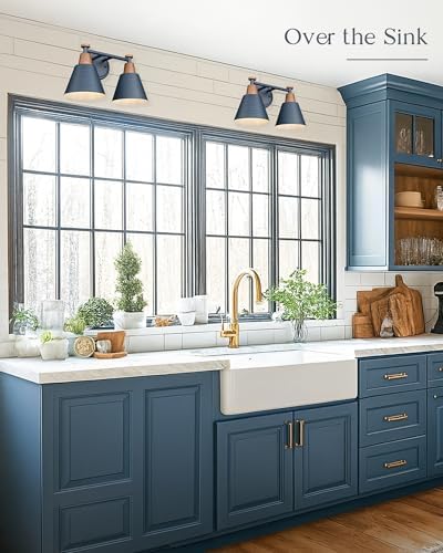FEMILA 2 Light Bathroom Vanity Light, 15" Modern Bathroom Lighting Fixtures Over Mirror, with Woodgrain Finsih, 4FG59B-2W Blue-NW - Image 6