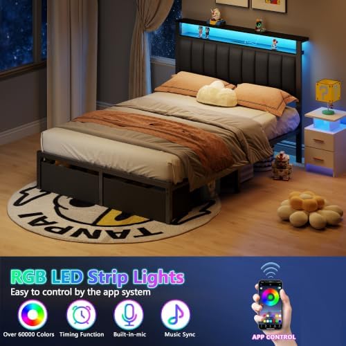 Furnulem Full Size Bed Frame with Storage Drawers and Upholstered Headboard - Image 5