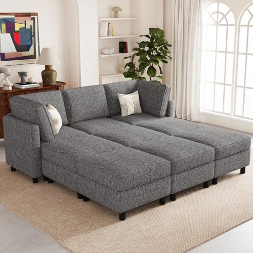 Belffin 84.3" 9 Seats Sleeper Sofa Modular Sectional Sofa Washable Sectional Couches for Living Room Comfy Couches with Storage Seat Couch Sofas with Chaise,Grey by Belffin