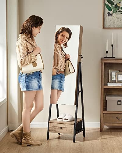 SONGMICS LED Mirror Jewelry Cabinet Armoire, Freestanding Lockable - Image 2