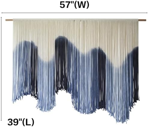 Macrame Wall Hanging Blue Large Hand-Dyed Ombre Fiber Tapestry 57"W*39"L - Image 5