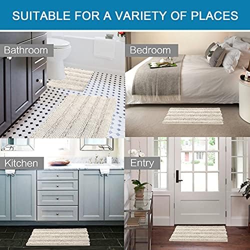 H.VERSAILTEX Bathroom Rugs Bath Rug Set 2 Piece Bathroom Contour Rug Toilet Mat Sets Non Slip Contour Bath Rug Ultra Thick Water Absorbent Striped Bath Mats Washable(20" x 32" Plus 20" x 20" U, Ivory) - Image 6
