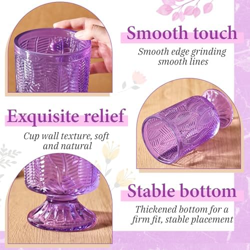6 Pcs (H:7"W:4") Embossed Flower Vase Pedestal Glass Vase, Purple - Image 3