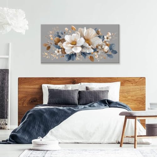 Neutral Gray White Floral Canvas Wall Art Decor for Living Room 24×48 - Image 3