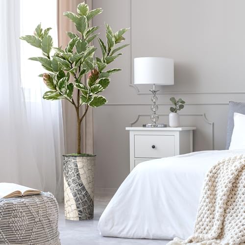 Artificial Tree in Geometric Pattern Planter, Fake Rubber Silk TRE for Indoor and Outdoor Home Decoration - 70" Overall Tall (Plant Pot Plus Tree) - Image 3