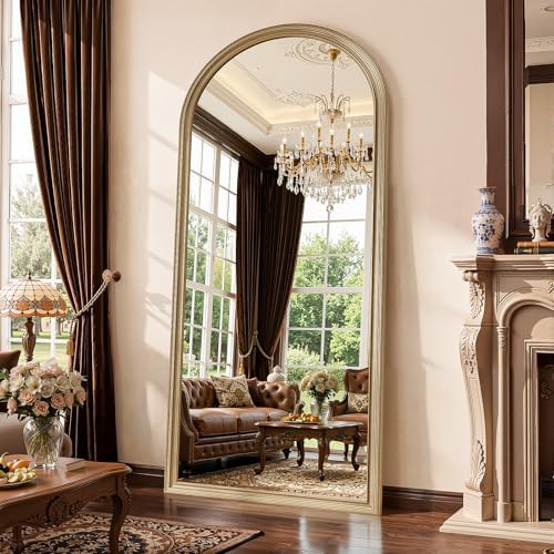 71"x32" Elegant Vintage Arched Full Length Mirror with Stand, Luxury Large Full Body Mirror with Tempered Glass, Leaning Wall Mount Floor Standing Mirrors for Living Room Bedroom Entryway Outfit Check by WISSMIELSHOME
