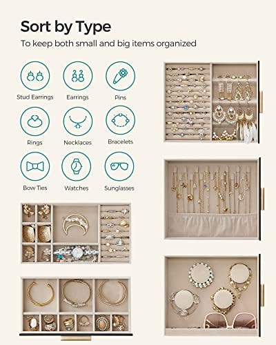 SONGMICS 5-Layer Jewelry Box with Glass Window, 3 Side Drawers - Image 4