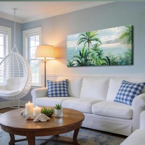 Anolyfi Palm Tree Green Tropical Canvas Wall Art for Living Room 48"x24" - Image 3