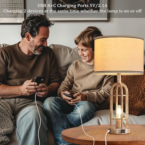SRJJA 24" Farmhouse Table Lamps for Living Room Bedroom Set of 2, USB A+C - Image 3