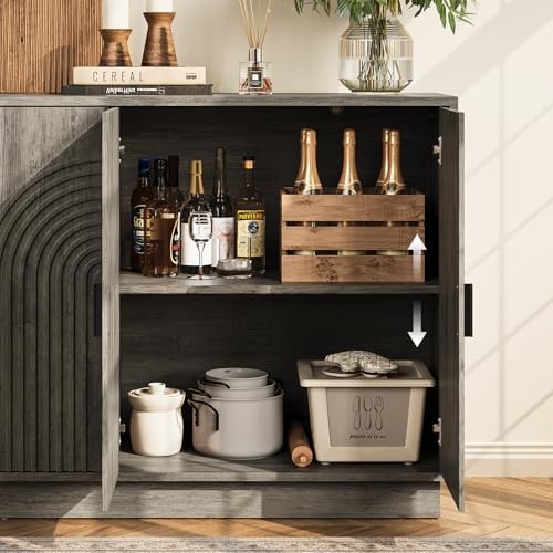 Fluted Sideboard Buffet Cabinet with Storage - 57" Credenza Coffee Bar Cabinet with 4 Doors, Accent Kitchen Storage Cabinets with Adjustable Shelves for Living & Kitchen, Entryway, Modern - Image 5