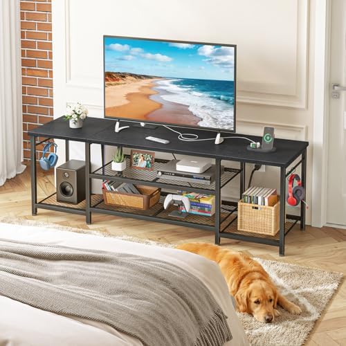 YGEOMER TV Stand for TVs Up to 75 Inch with Outlets, Bedroom, Black - Image 7