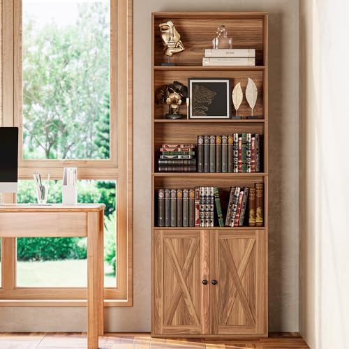 IRONCK Industrial Bookshelves and Bookcases with Doors Floor Standing 6 Shelf Display Storage Shelves 70 in Tall Bookcase for Home Office, Living Room - Image 4