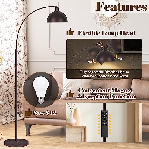 Bronze Arch Floor Lamps for Living Room Dimmable - Upgraded 9W LED Arc Lamp with 4 Color Temperatures, Remote Control Rustic Arched Floor Lamp, Reading Standing Lamp for Bedroom (Bulb Included) Brown - Image 4